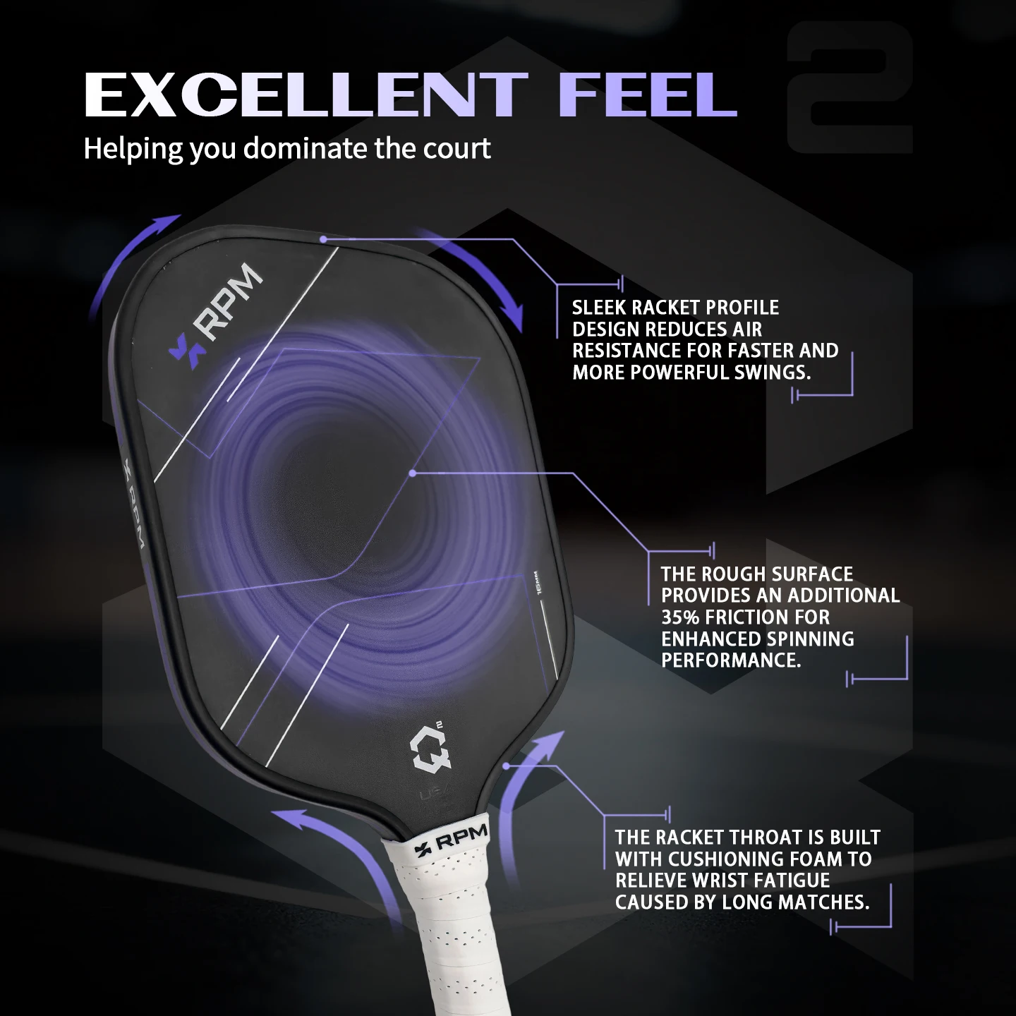 RPM Q2 Pickleball Paddle 1:1 Racket Toray T700 Carbon Fiber Surface Friction Hot Press EPP Foam Core 16mm image 4
