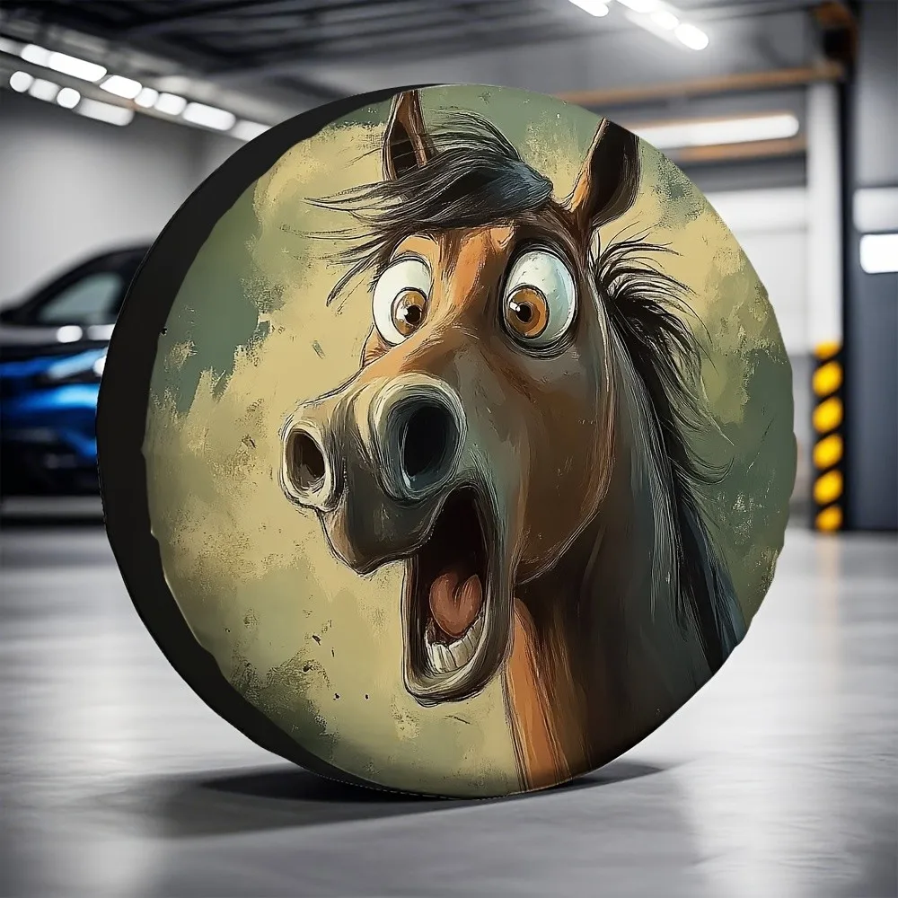 

Funny Surprised Horse Face Spare Thick Tire Cover Durable Polyester Universal RV Accessory