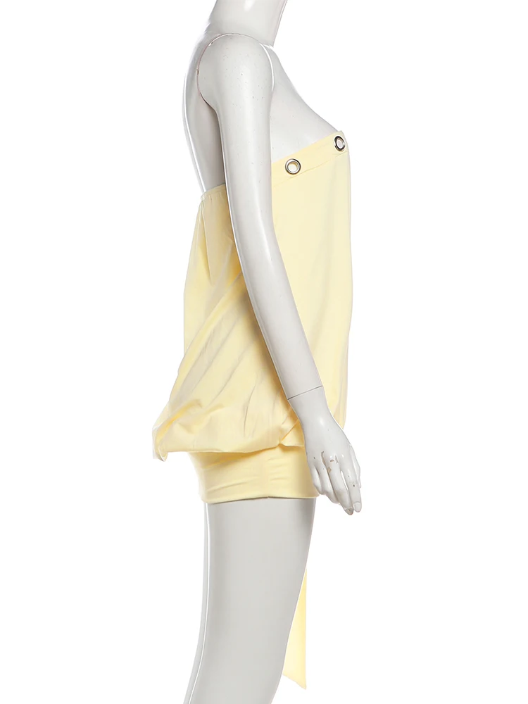 Sisterlinda Modisches Strandkleid für Damen, Partykleid, Klassisches Metall-Hohlbändchen, Rückenfrei, Dehnbar, Partykleid, Streetwear, Pfirsichfarben, Hüftbetont, Bodycon – Detail 4
