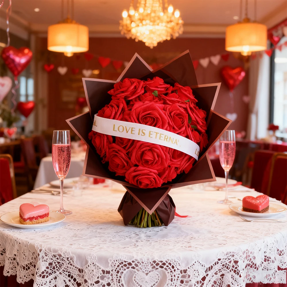 

Искусственные цветы: красные розы, набор из 25 штук, PE-розы, имитация цветов для свадебных букетов, украшения для вечеринок, подарки на День святого Валентина