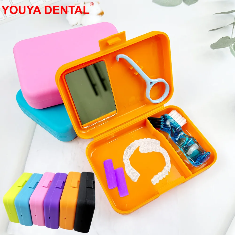 

Dental Retainer Case With Mirror Denture Brush & Brace Extractor Removal Tool Travel Orthodontic Aligner Mouth Guard Storage Box