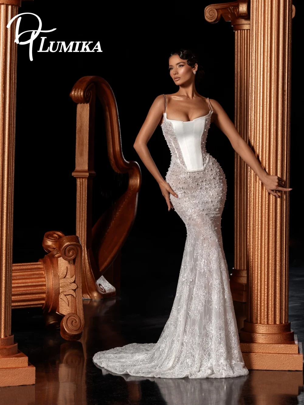 Glamorous Spaghetti-Strap Sparkle Wedding Dress 2026 Romantic Corset-Bodice Bridal Gown Fashion Mermaid Floor-Length Bridal Dres