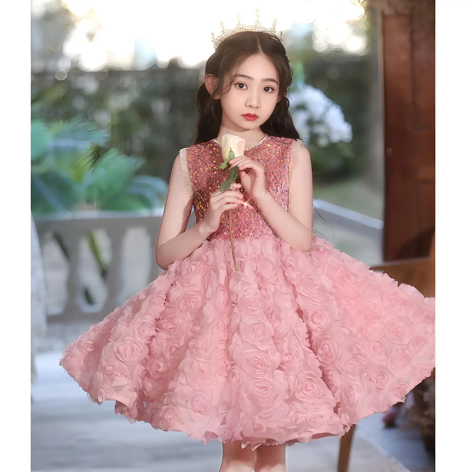 

Children's dress princess dress host dress pink girl niche light luxury high-end flower girl birthday tutu skirt short