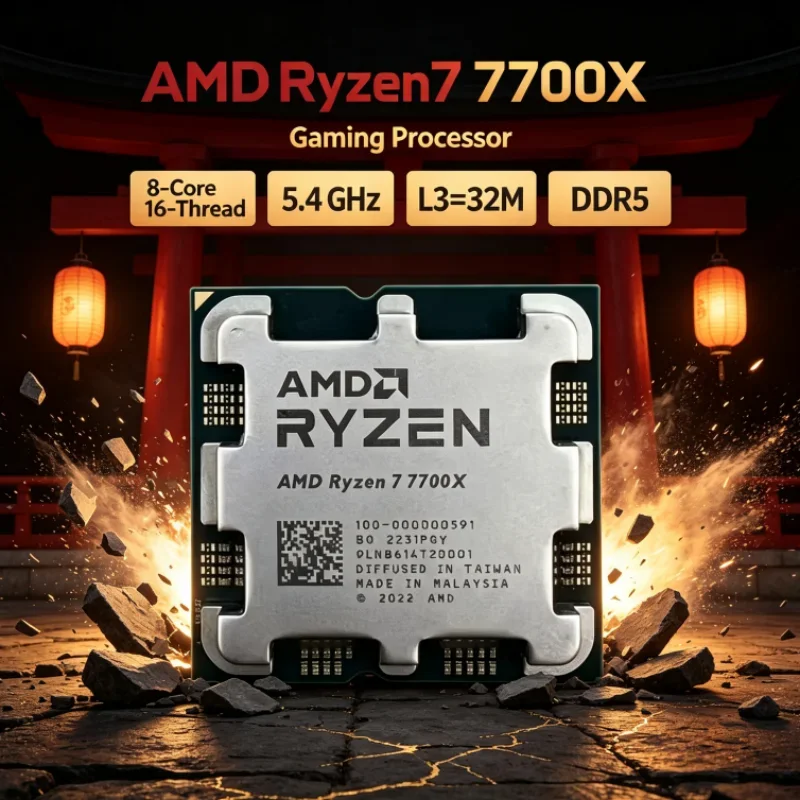 AMD Ryzen 7 7700X UP to 5.4GHz Socket AM5 32MB L3 Unlocked DDR5 Gaming Processor Desktop Processor 8-Core 16-Thread 5nm