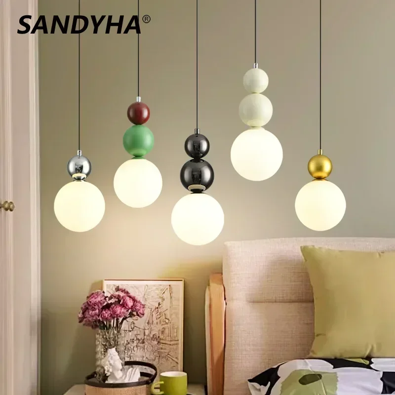 SANDYHA Multi Head Gourd Design Pendant Light for Bedroom Dining Room Hanging Chandelier Unique Nordic Style Bedside Lamp