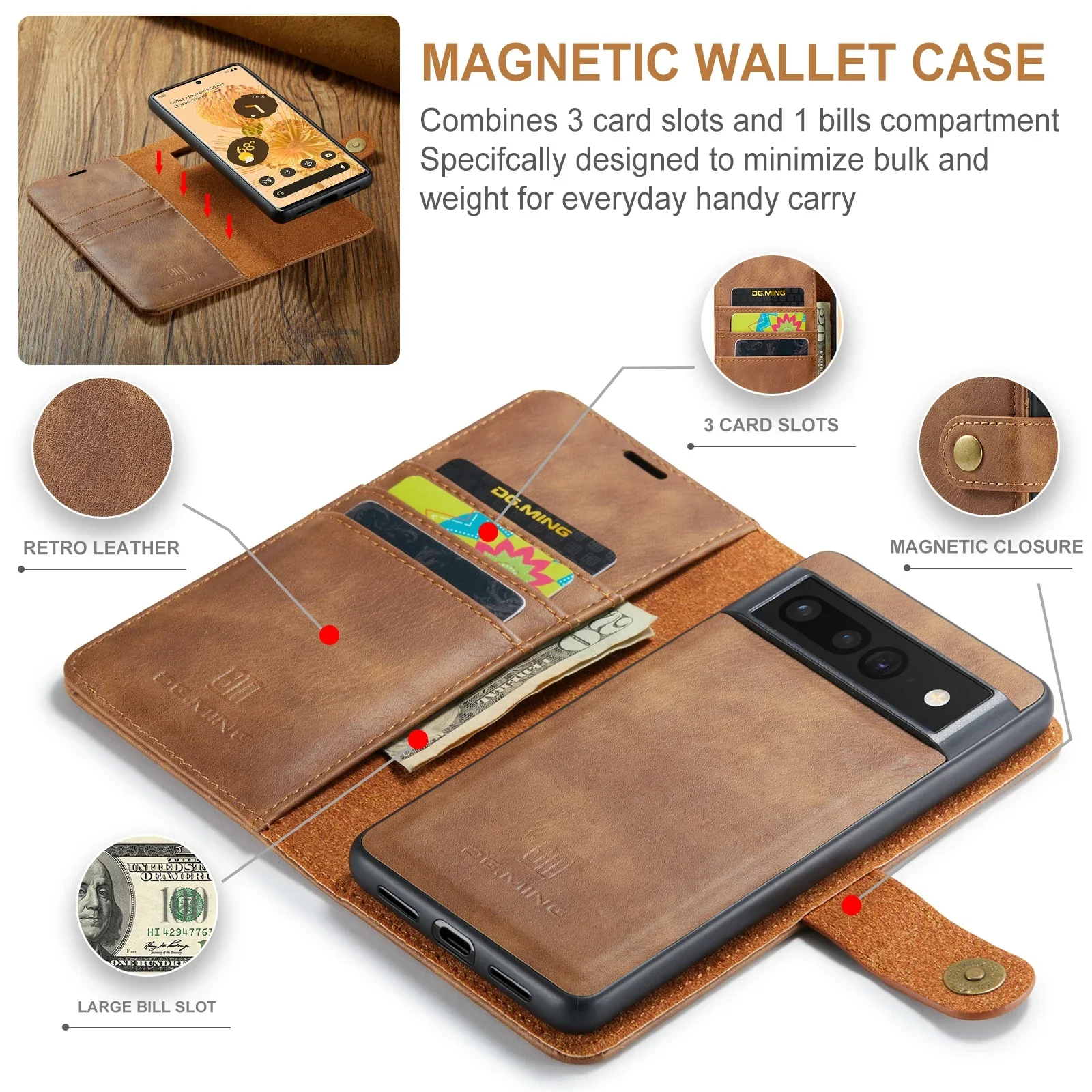 Retro Detachable Magnetic Leather Cards Solt Case For Google Pixel 10 9 Pro 9A XL 8 7 Wallet Stand Book Cover Card Bag Pocket