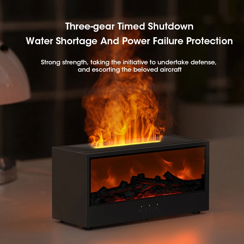 Simulated Fireplace Flame Aroma Diffuser 150ml Air Humidifier with Remote Control Waterless Auto Off for Home Room Creative Gift