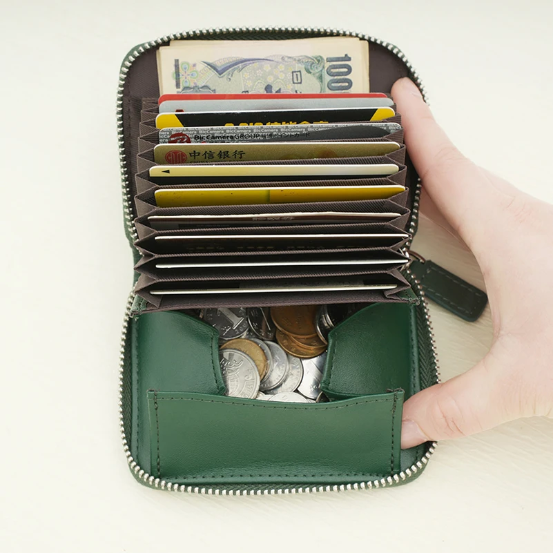 Anti-theft Genuine Leather Wallet Card Holder Multifunctional Rfid Blocking Accordion Card Case Women's Zipper Coin Purse