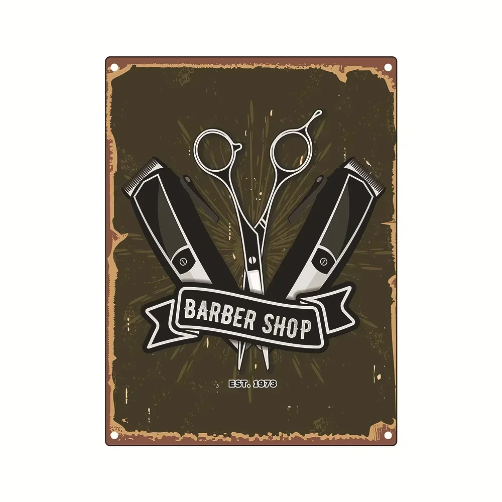 Barbershop Poster Beauty Salon Metal Tin Sign Scissors Tool Seat Iron Plate Painting Hair Dryer Barber Shop Wall Decor Plaque