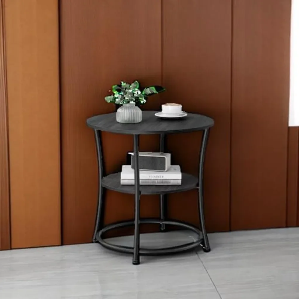 

Side Table, 2-Tier Round End Table, Nightstand with Steel Frame for Small Spaces, Living Room, Bedroom Side Table