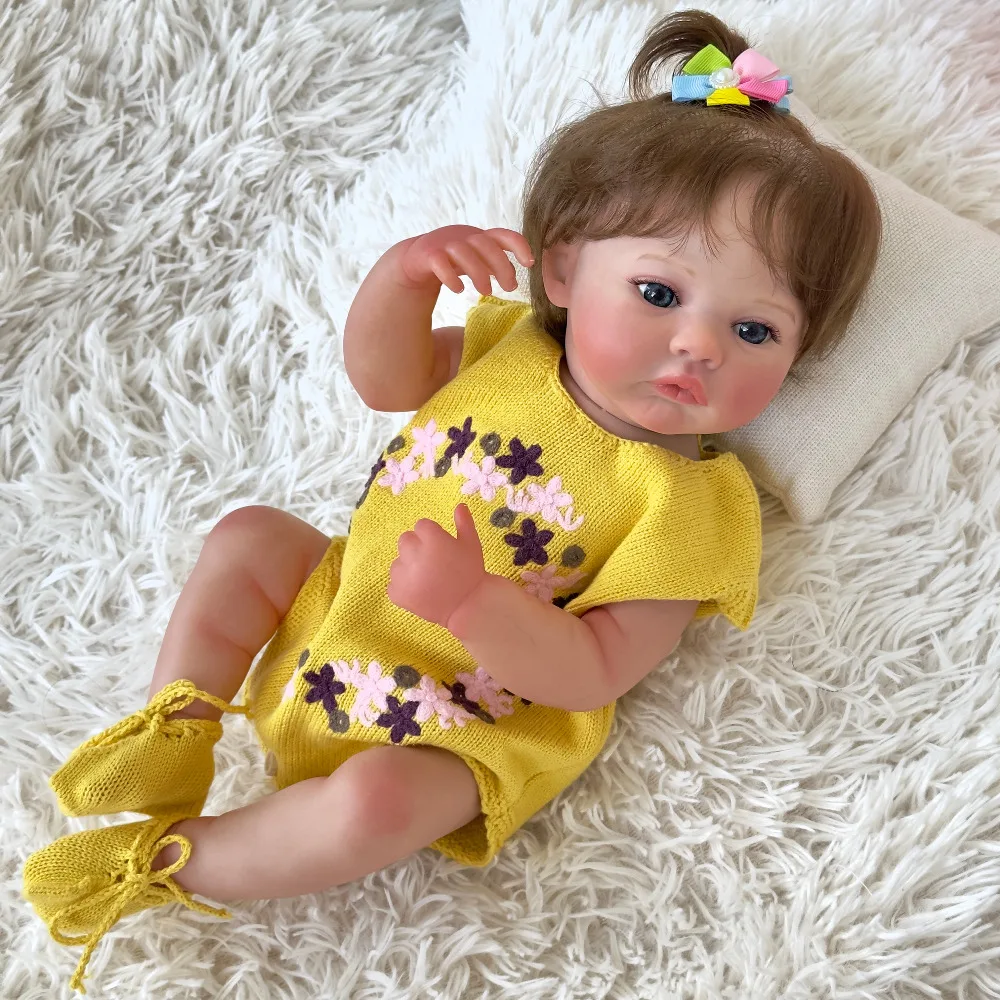 45CM Reborn Baby Doll Girls Meadow Full Body Vinyl Newborn Baby Size Lifelike Soft Touch 3D Skin with Visible Veins Art Dolls