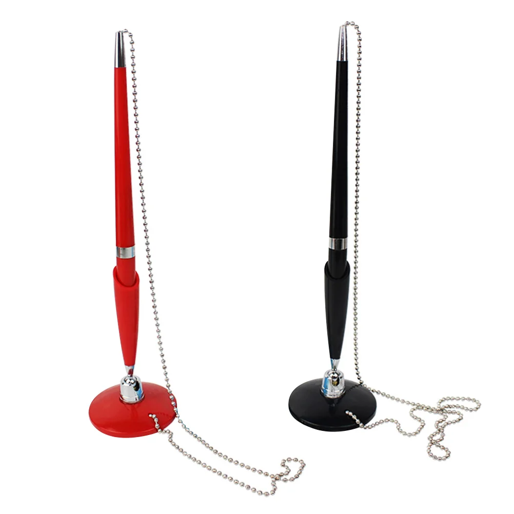 

2pcs Ballpoint Pens Stationery Creative Office Counter Service Writing Ergonomic Metal Chain Adhesive Base