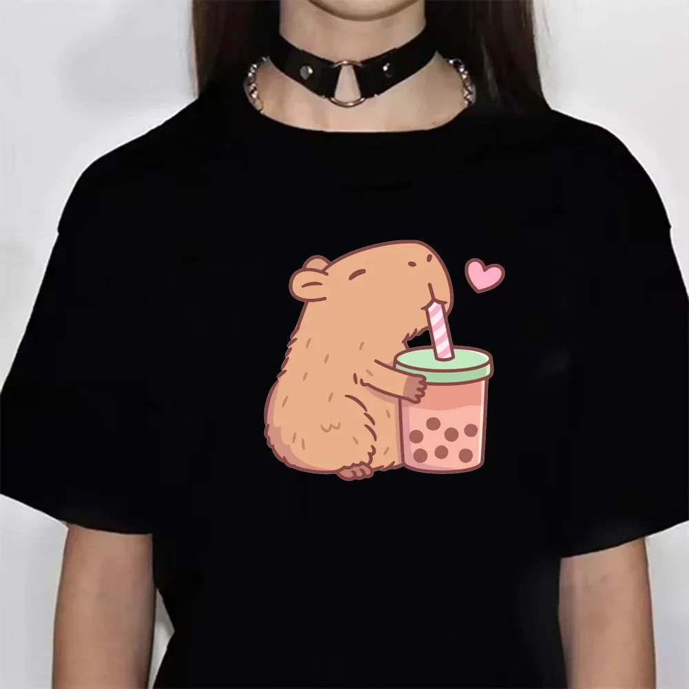 Capybara T-shirts Women Manga Graphic Tee Harajuku Top Female Japanese Manga Designer Clothing image 2