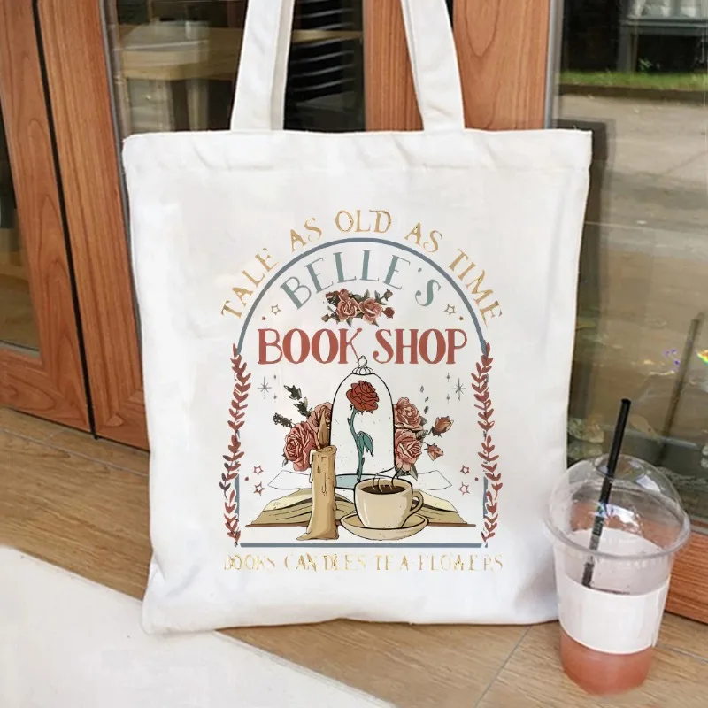 

Vintage Bookshop-Themed Canvas Tote Large Durable for Shopping and Cosmetics Eco-Friendly Shoulder Handbags Book-Loving Women