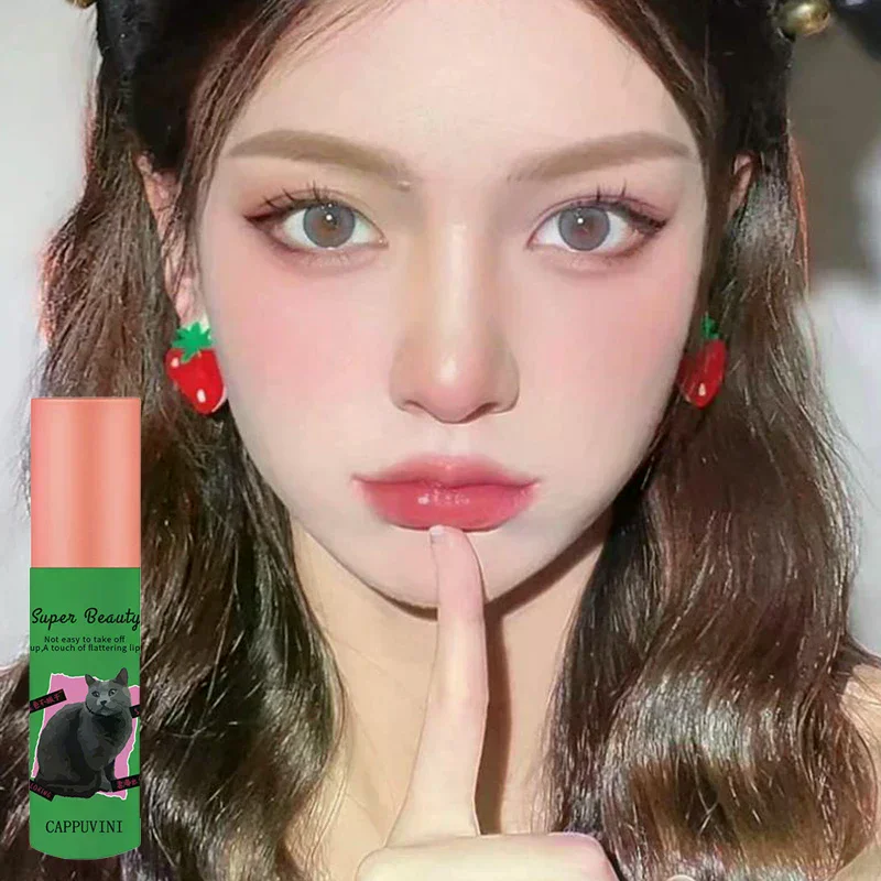 Cappuvini Cute Cat Lip Mud Matte Cream Texture Lip Cream Velvet Liquid Lipstick Long Lasting Waterproof Red Lip Tint Makeup