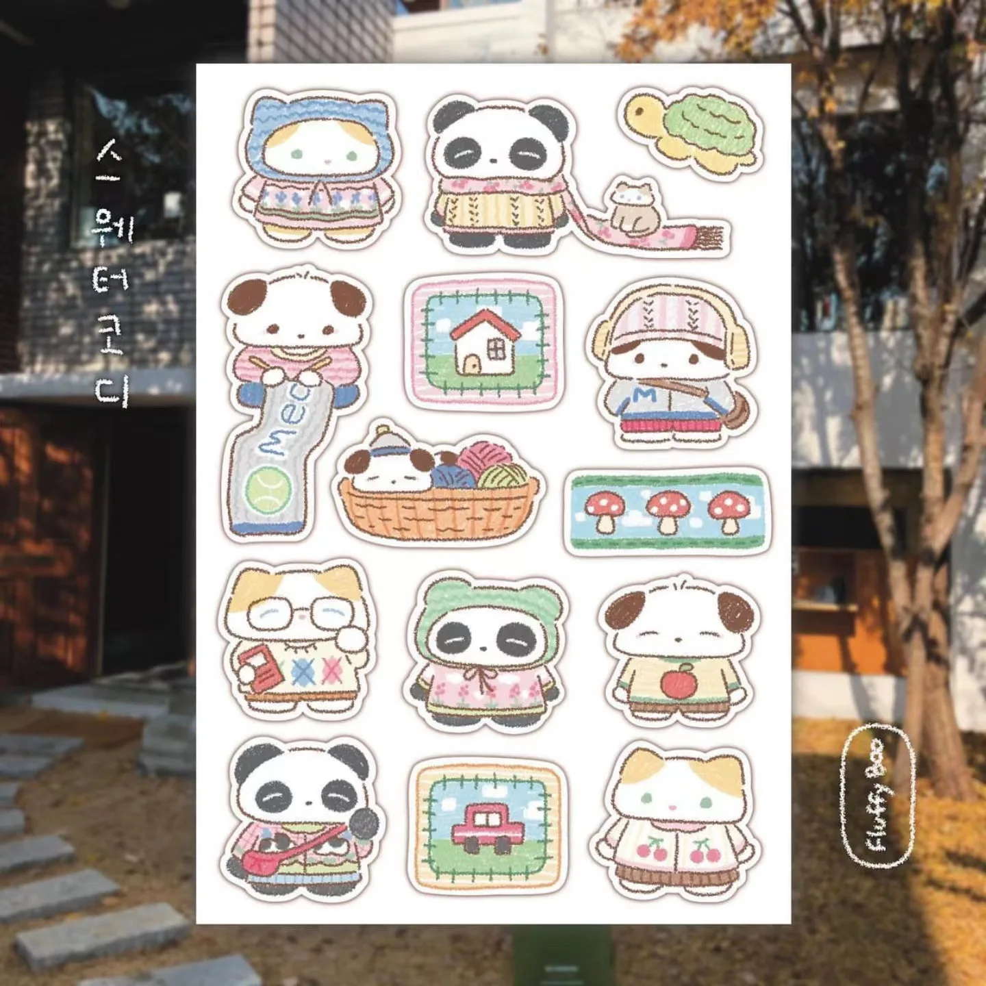 Hand drawn style cat stickers cute panda stickers, handbook decorative stickers