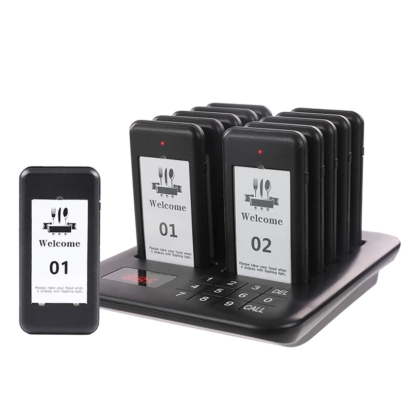 Restaurant Pager Wireless Calling System-Style 1 Caller Buzzer Beeper Bell Receiver 10 Coasters for Bar Cafe Truck Hotel Church