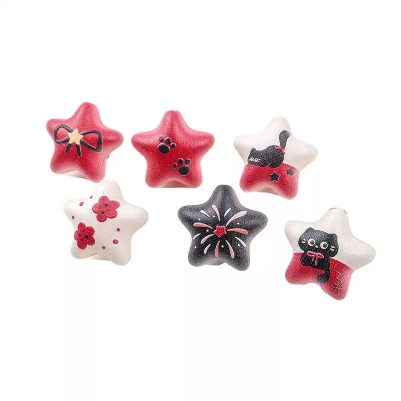 

2025 Newest 100pcs/lot color pattern print cartoon hearts stars shape acrylic straight hole beads diy jewelry garment accessory