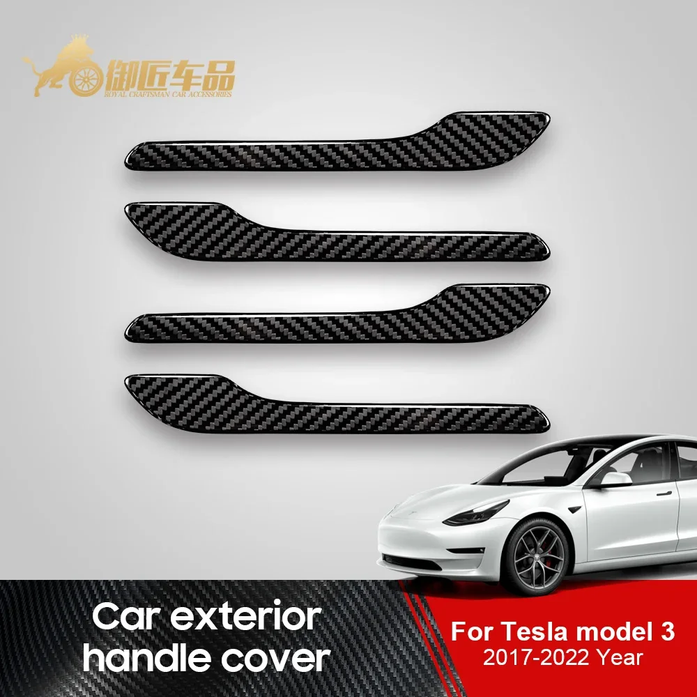 For Model 3 2017-2022 Year Car Exterior Handle Cover Real Carbon Fiber Outsider Car Accessories Sticker Glossy Black