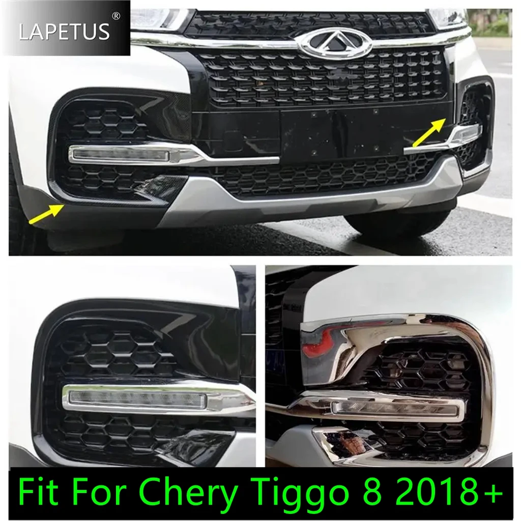 

Chrome / Carbon Fiber Front Bumper Fog Lights Lamps Frame Protect Decor Cover Trim For Chery Tiggo 8 2018 - 2020 Car Accessories