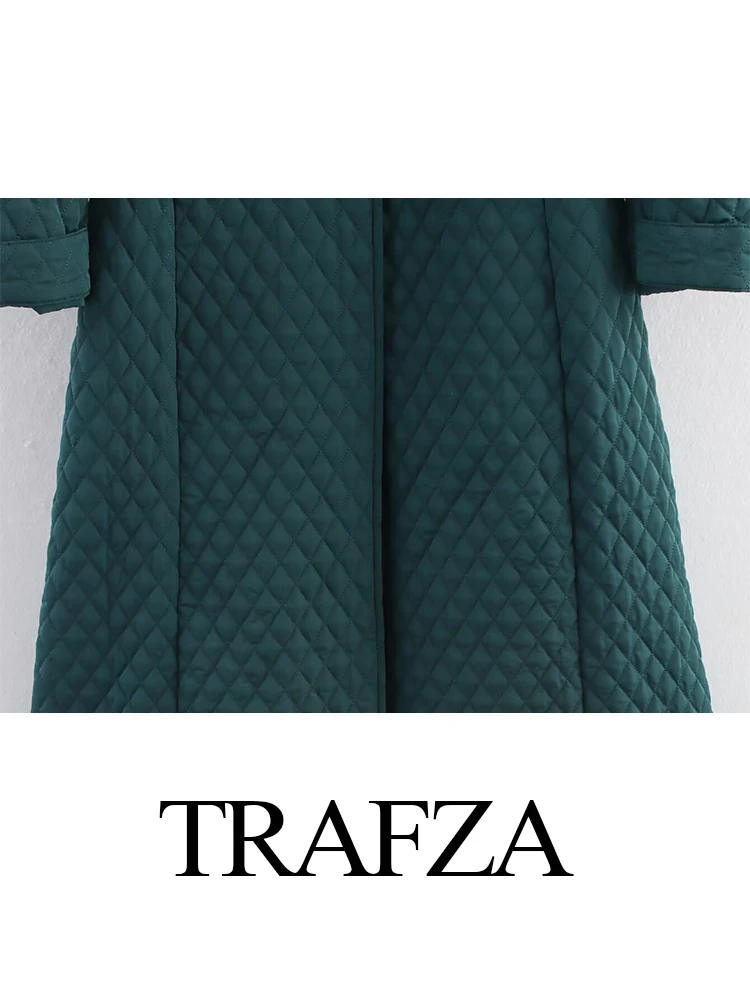 TRAFZA Autunno Inverno delle nuove donne ago lungo piccolo diamante giacca scozzese femminile girocollo trapuntato cappotto termico in vita ricamata