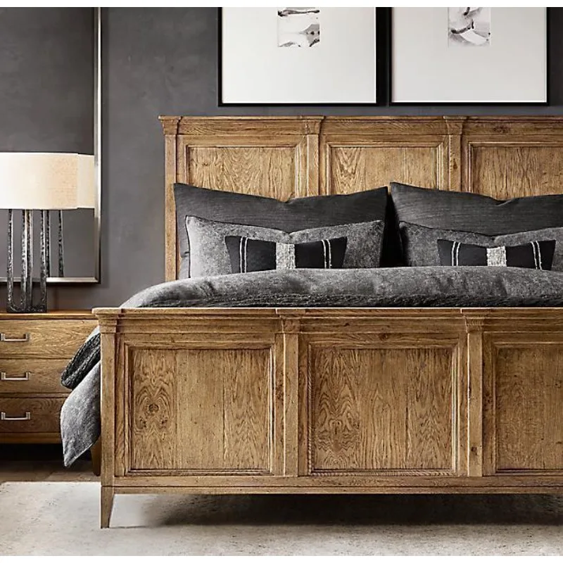 American country double bed retro old Nordic simple modern solid wood bed, oak shelf log bed