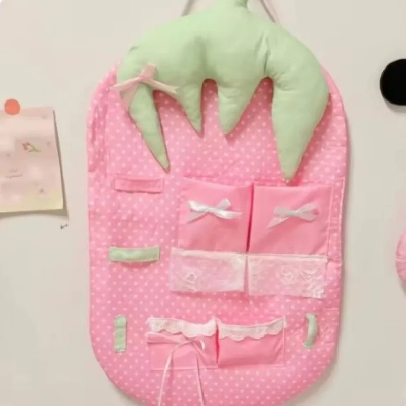 Cute Cartoon Strawberry Hanging Bag Large Capacity Wall-mounted Storage Bag High Aesthetic Value Space Saving Hanging Organizer