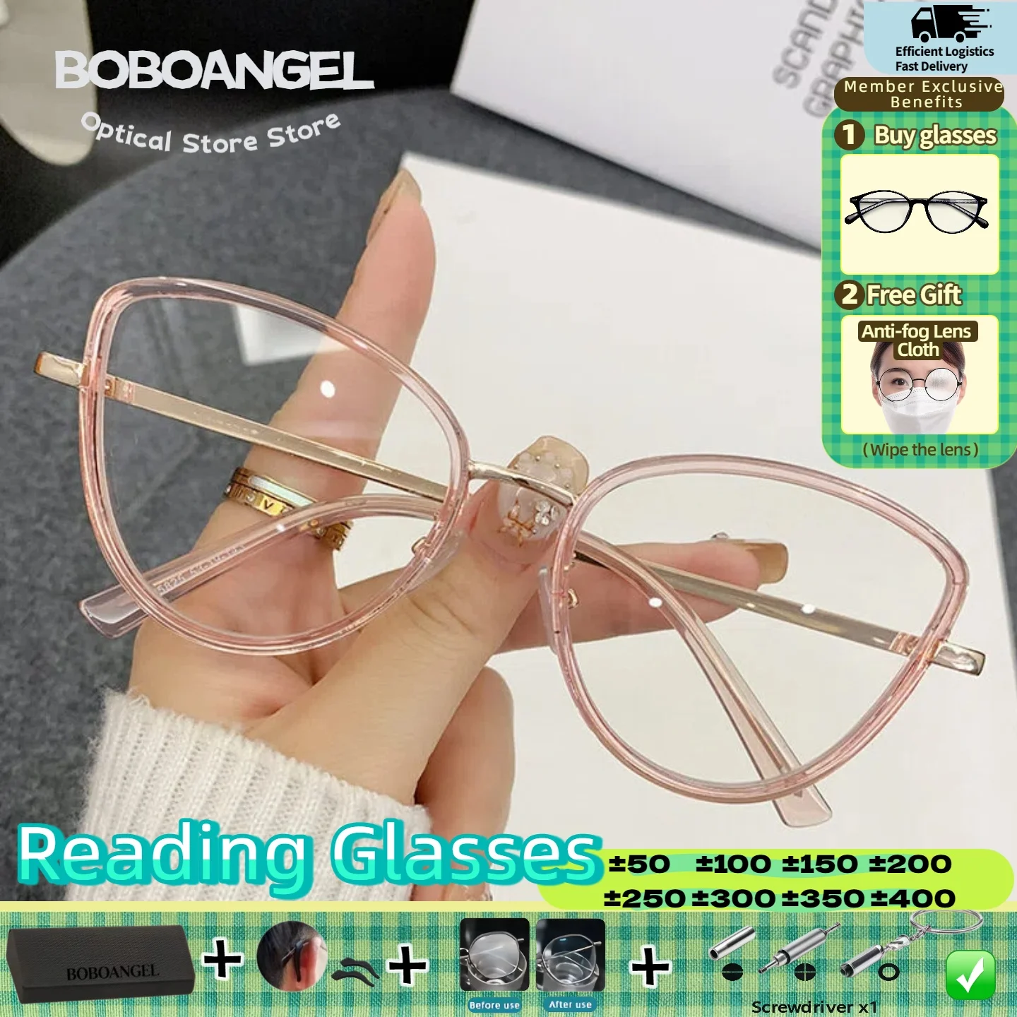 

BOBOANGEL Blue Light Filter Progressive Optical Eyeglasses Women Simple Cat Eye Myopia Prescription Computer Reading Glasses