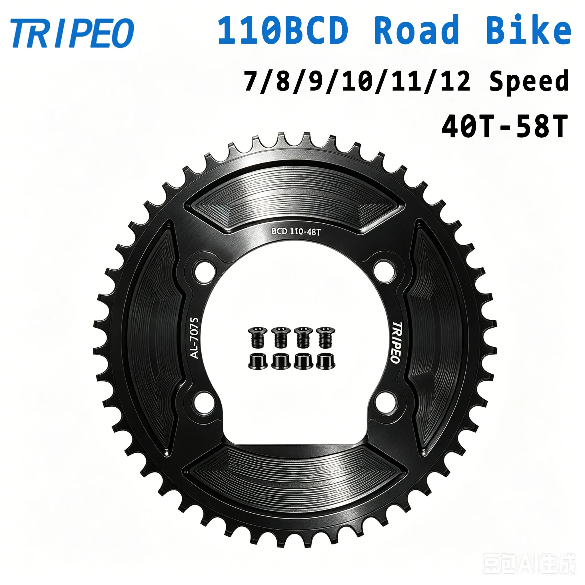 Coroa de Bicicleta TRIPEO 110BCD Narrow Wide 9 10 11 12 Velocidades, Coroa Única AL-7075 40T-58T para Shimano