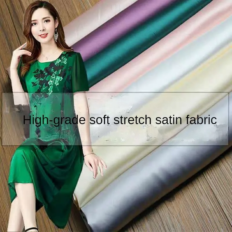 Elastic Polyester Satin Fabric Smooth By Meters Pajamas Clothing Cheongsam Sewing High Density Plain Soft Cloth Silky Breathable