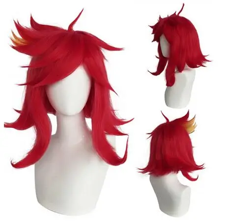 Niffty Wig Anime Hotel Cosplay Wigs Short Red Curly Heat Resistant Synthetic Hair for Halloween Costume Party Role Play