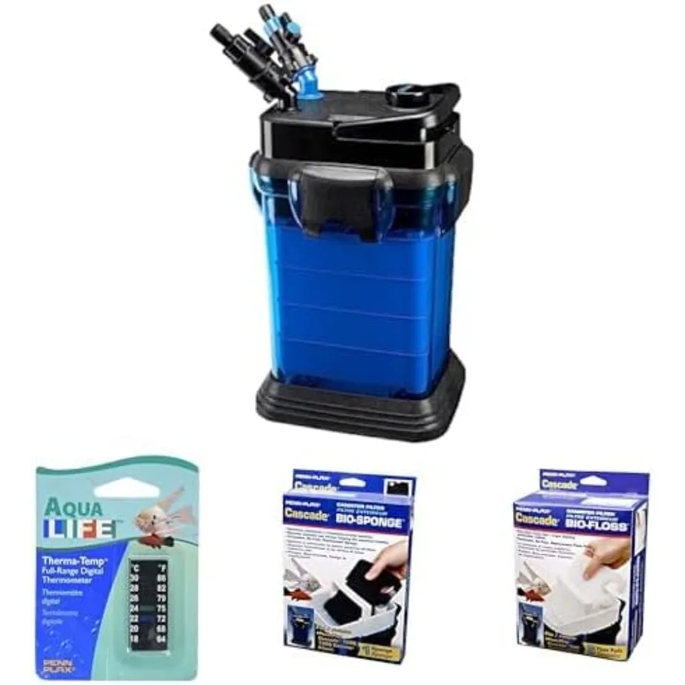 5 Piece Bundle Cascade All-in-One Aquarium Canister Filter – for Tanks Up to 200 Gallons (350 GPH) – Cascade 1500