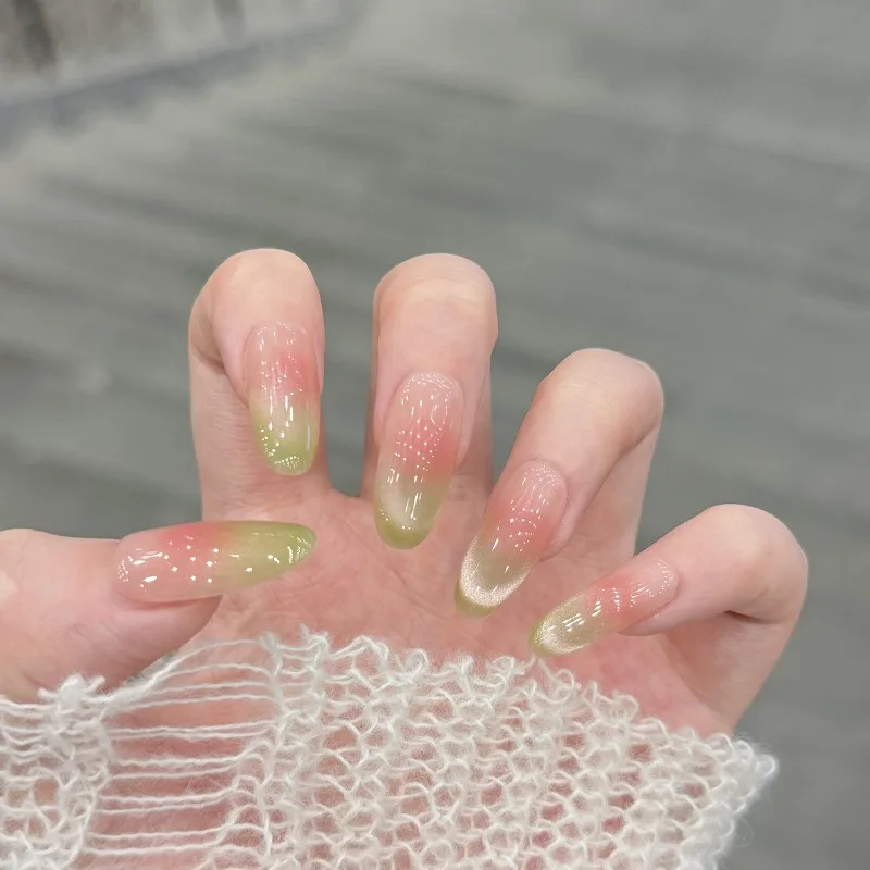 30Pcs Press-On Nails Summer Blush Cat-Eye Style—Elegant Gentle and Minimalist Perfect As A Gift for Girls or For Everyday Use