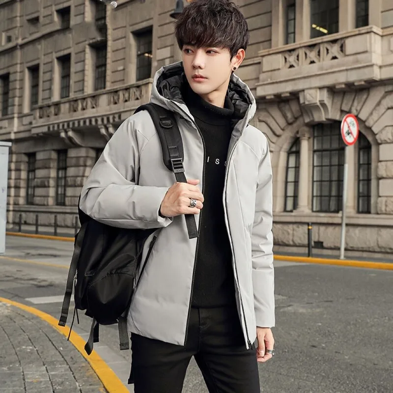 

Men's down jacket, solid color hooded, white duck down filled lightweight warm jacket, autumn and winter casual tops coat