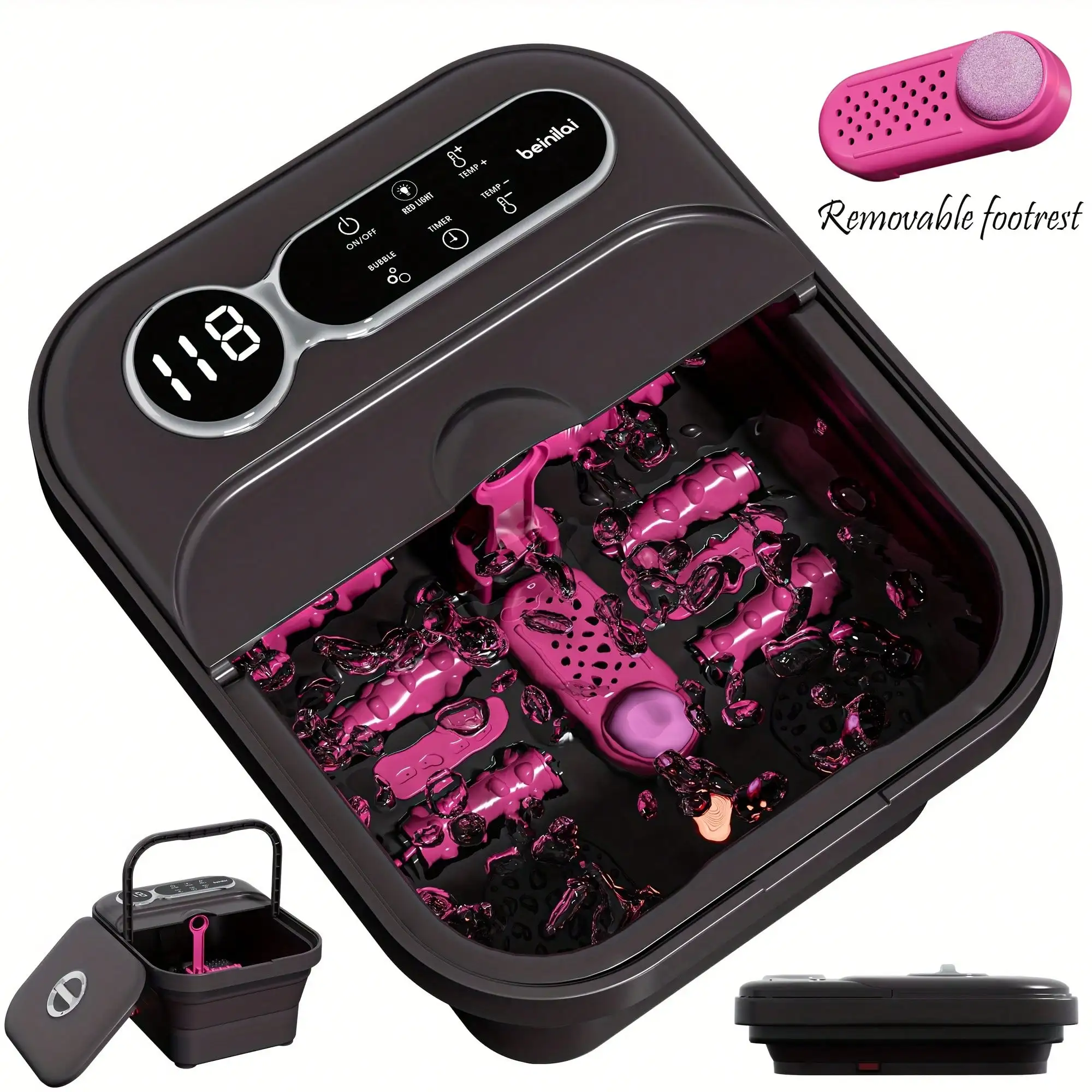 Foldable Automatic Heating Foot Spa Bath, Temperature-Controlled Foot Spa Basin With Massage Rollers, Bubbles, And Foot Care Kit The Perfect Gift For Family And Friends, The Ideal Mother's Day Present, Selfcare Routine, Compact Foot Bath, Premium