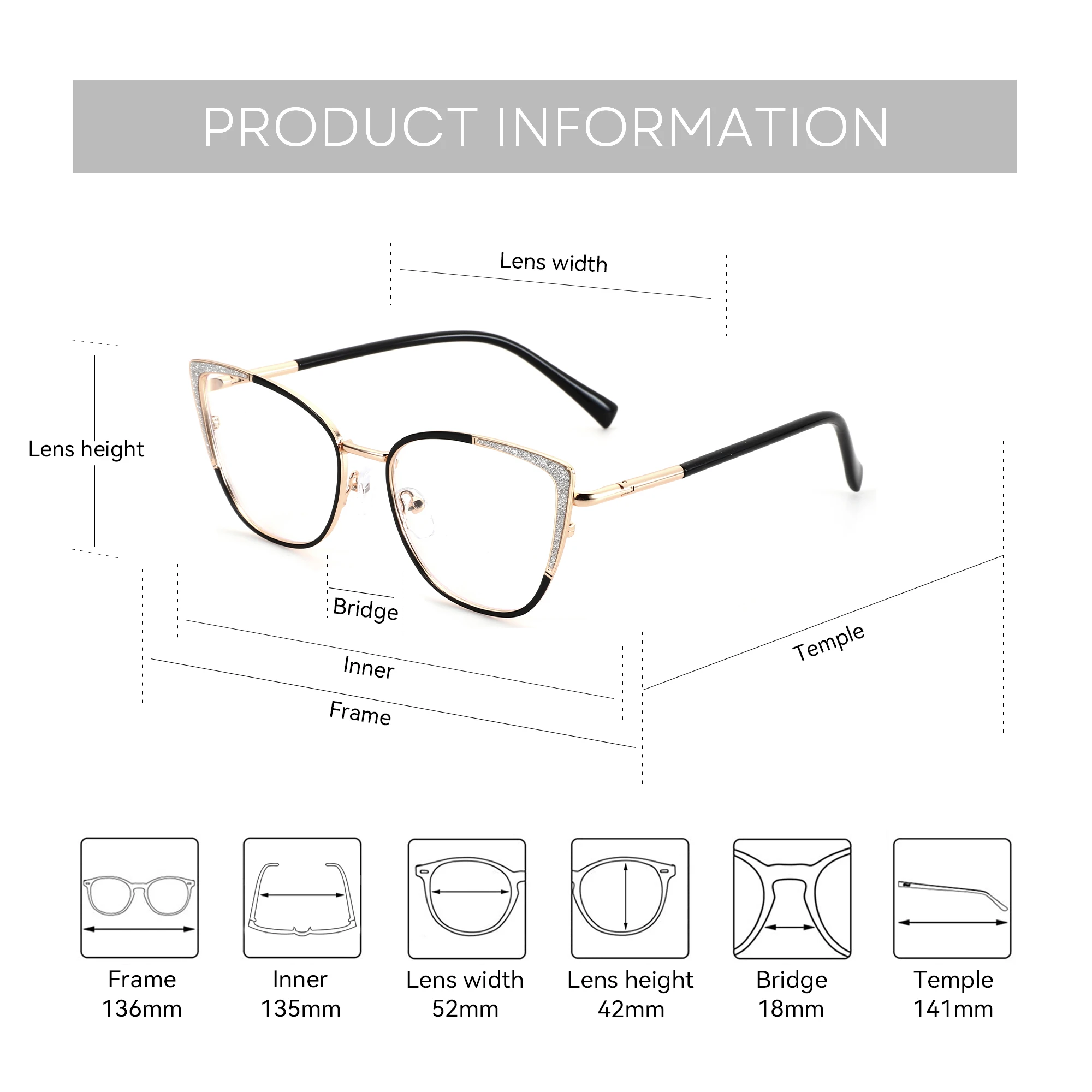 BLUEMOKY (L size) circular cat eye prescription glasses progressive myopia color changing glasses, anti blue light multifocal