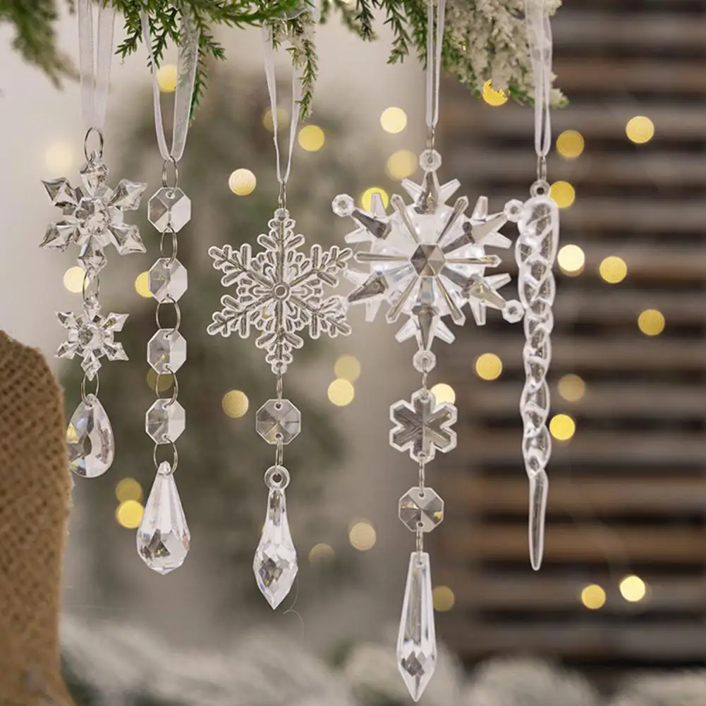 Christmas Tree Pendant Decorations Christmas Tree Pendant Set Acrylic Snowflake Icicle Decorations Crystal-like for Walls