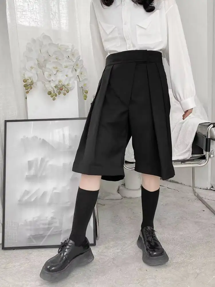 المرأة دعوى واسعة الساق السراويل الصيف جديد كلاسيكي بسيط الظلام عادية فضفاض منتصف الخصر موضة السراويل حجم كبير