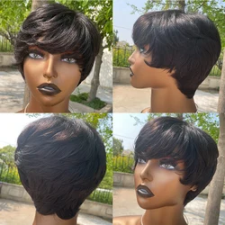 Peruca de cabelo Remy brasileira curta reta para mulheres negras, perucas Pixie Cut, peruca de cabelo humano barata, cor natural