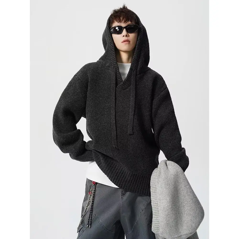 Maglione lavorato a maglia con cappuccio coreano Sle Jaet ex Bla Coppia Faion High Street Lazy Sle Versatile lungo Sve Top