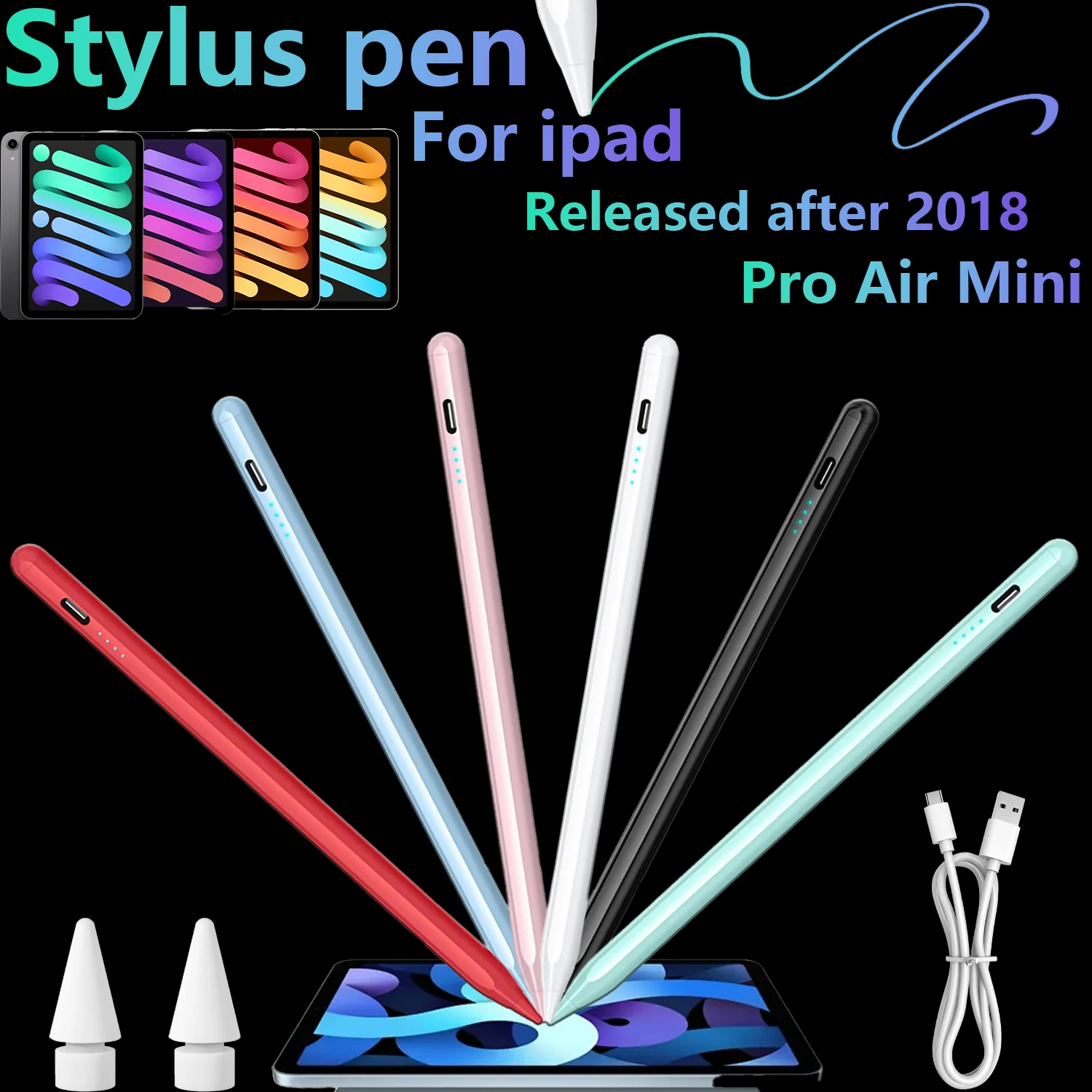 Stylus for iPad 2018-2026, Palm Rejection, Tilt Sensitivity, Long Battery, 2 Extra Nibs