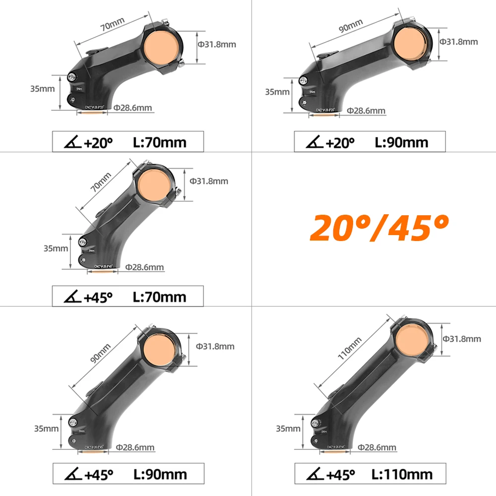 OUO CNC Stem Mtb Bike Table Road Power Bicycle Stem Riser Takeaway 31.8mm 70/90/110mm Bicycle Bridge Bicycl Handlebar 20/45 Rise