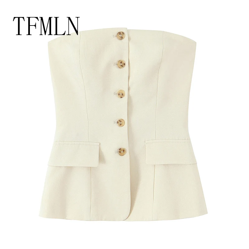 

TFMLN женский модный корсет без рукавов, женский повседневный однобортный жилет, топы, милый топ без рукавов