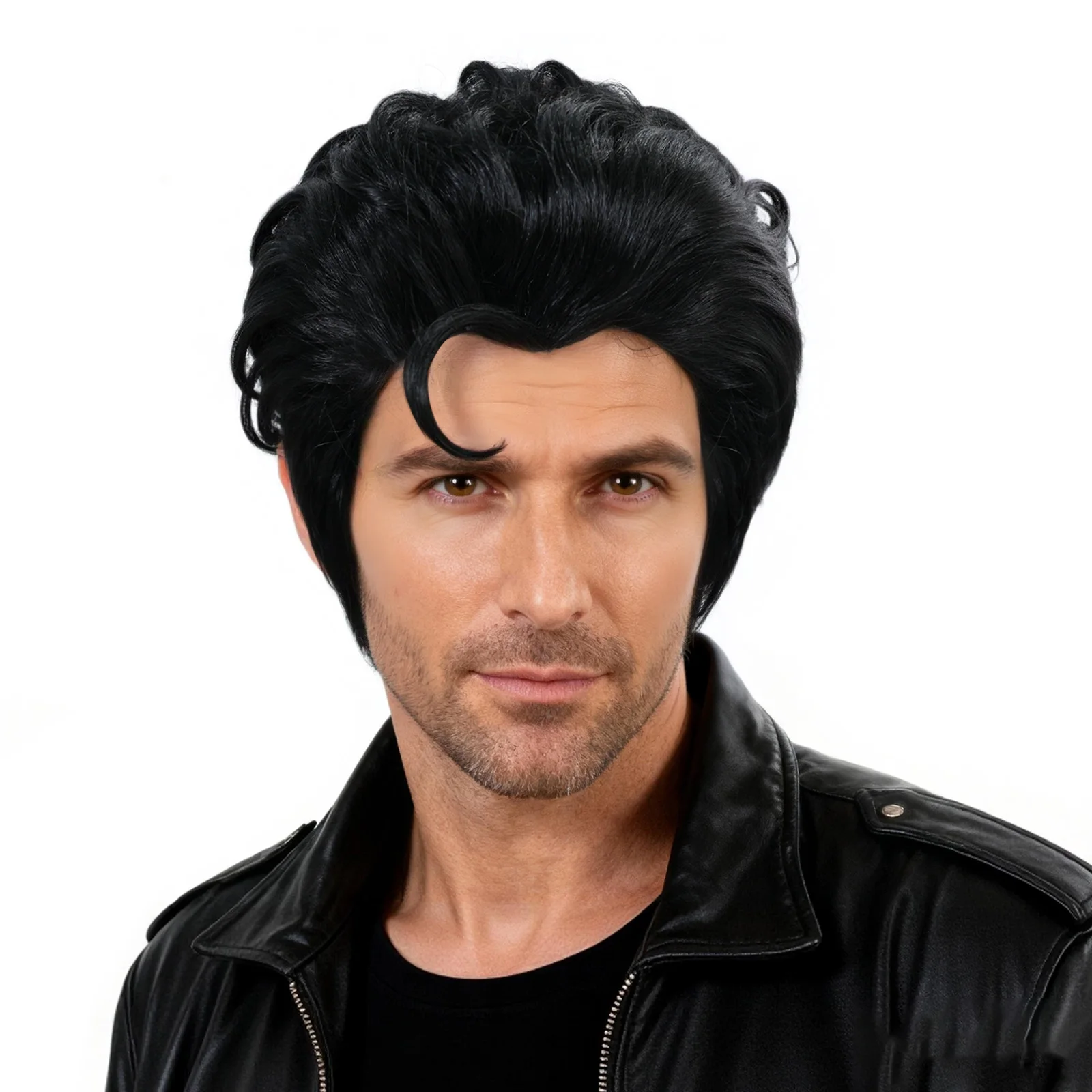 Synthetic Short Black Retro Style Cosplay Wig, Presenting A Classic Men'S Retro Hairstyle. Suitable For Retro Disco Styling