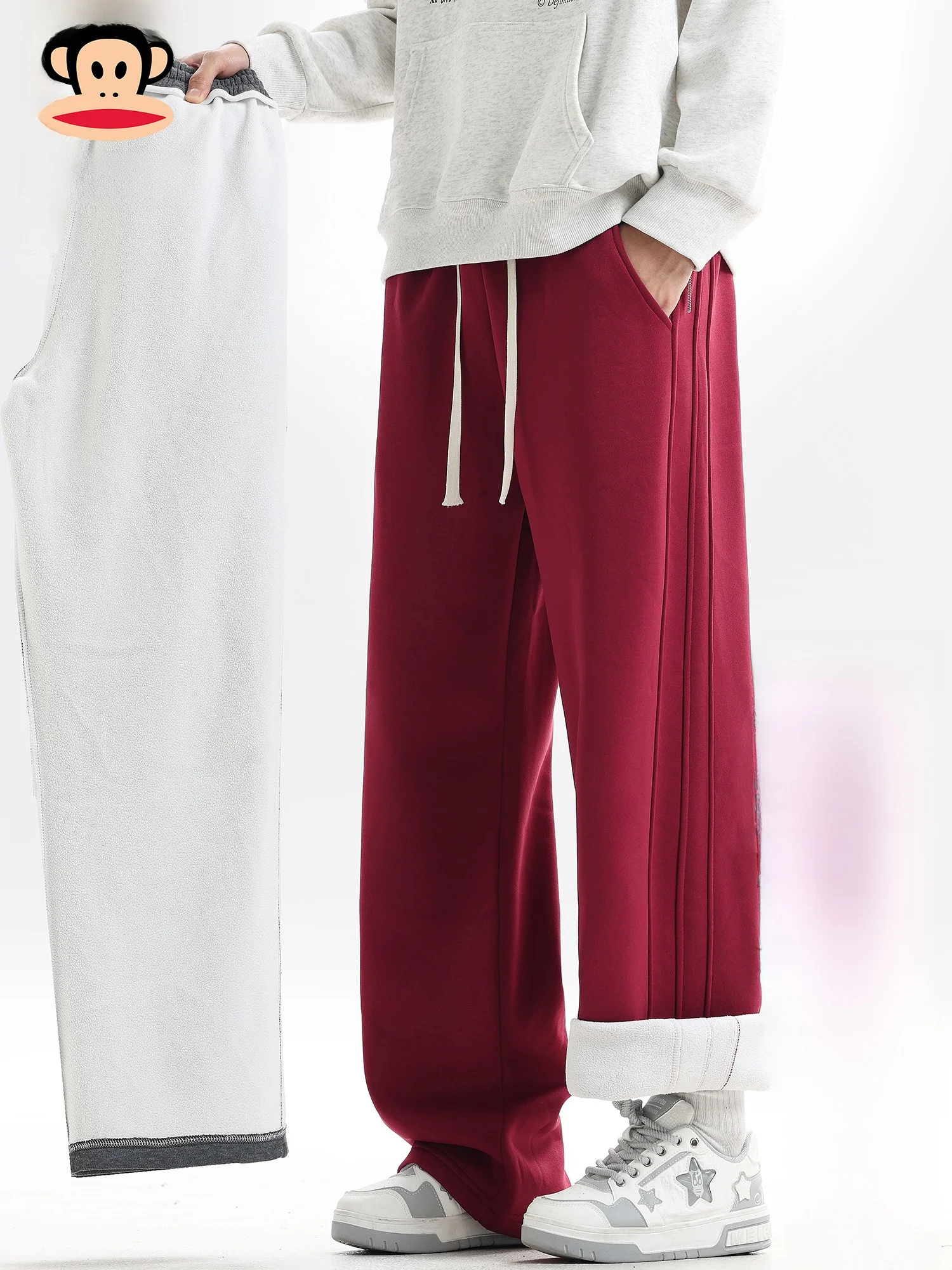 

PaulFrank Winter Thiened Loose Sports Casual Pants Men's New Fce Lined Thiened Straight Leg Long Trousers