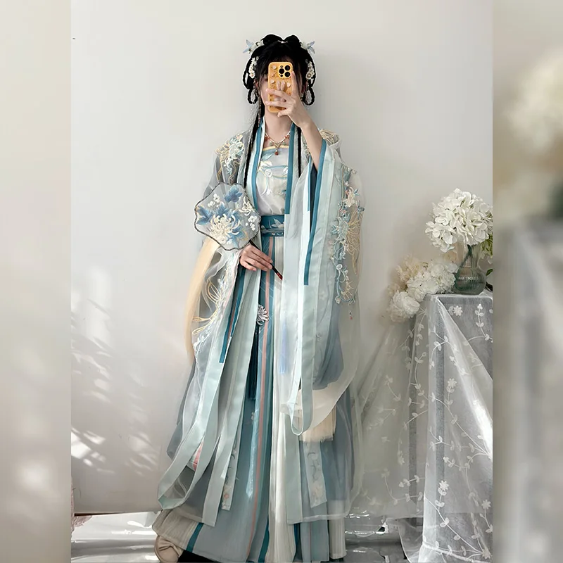 Jupe dégradée à la taille brodée de la dynastie Song pour femme, costume de princesse doux Hanfu, style prairie, printemps et été