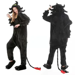 Black Dragon Flannel Coral Fleece Cartoon Animal One-piece Pajamas Weird Couple Loungewear Anime Pajamas Winter Pajamas Women
