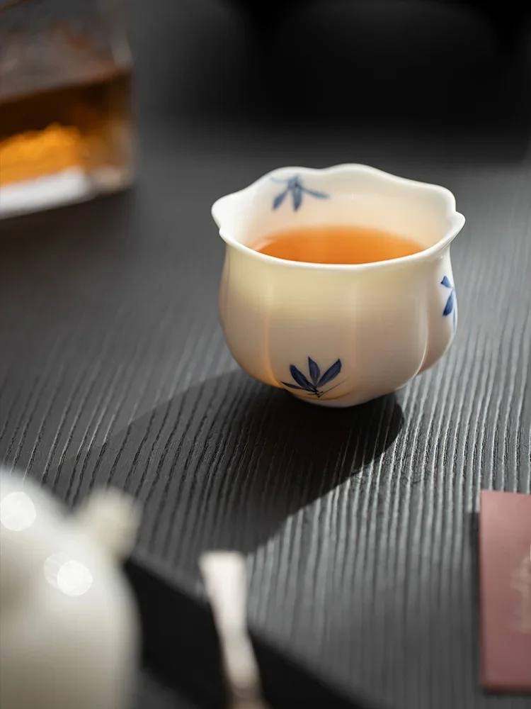 Hand-Painted  Orchid Gongfu Tea Cup Owner Cup Underglaze Color Home Use Tea Drinking Cup Individual Single Cup Tea Bowl