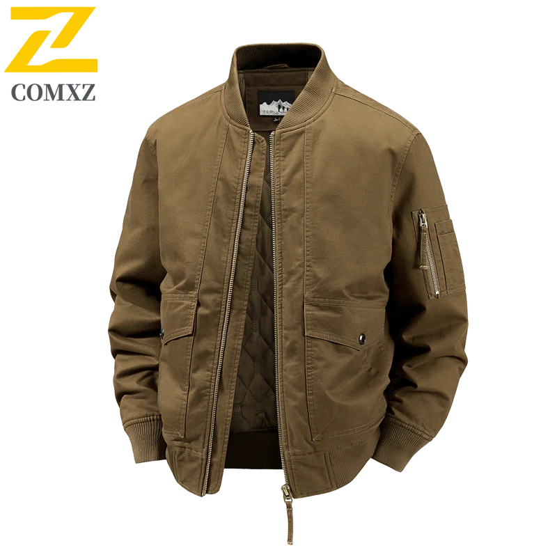 سترة قطن رجالية 2025 طبعة جديدة مع سترة طيران سميكة مضادة للبرد ودافئة للخروج سترة شتوية غير رسمية بسحاب سترة واقية