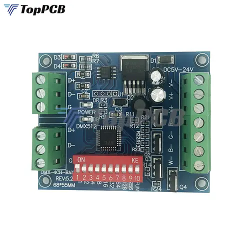 4 Channel RGBW DMX512 Decoder Board DMX Controller Decoding Module DC 5-24V LED Dimmer Control Switch for LED Strip Light Bulb